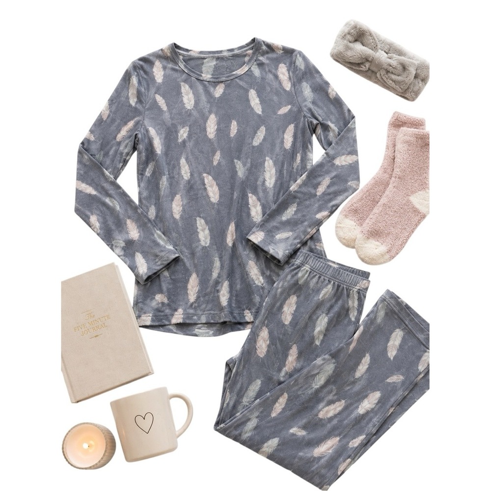 Sweet Bamboo Blue Feather Bamboo Viscose Pajama Set Girls Size 12 Soft Sleepwear